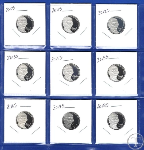 2010 S Through 2018 S Jefferson Nickel Set-Gem Proof-IN STOCK-9 Proof Nickels Cover