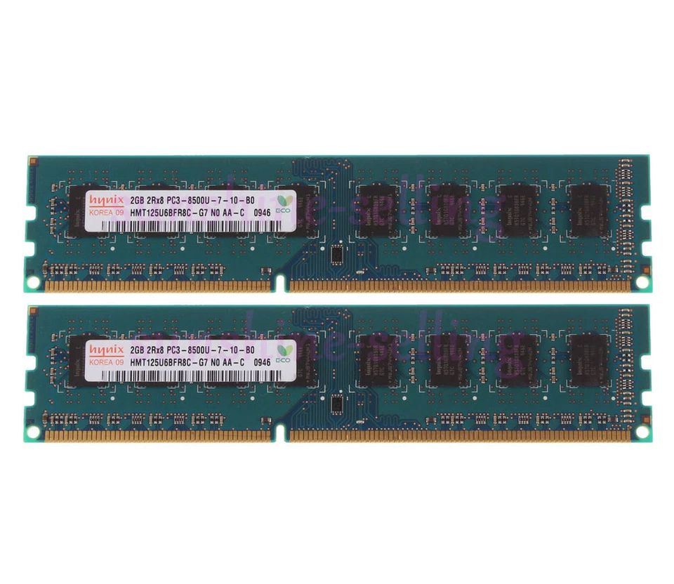 Hynix 4GB 2X 2GB DDR3 2RX8 PC3-8500U 1066MHz 240PIN Desktop memory RAM DIMM CL7 - Image 1 of 4