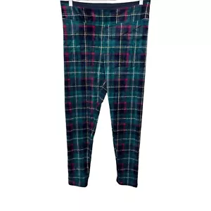 Cuddl Duds Women's Double Plush Velour Leggings Pants Green Plaid Small Size - Picture 1 of 2