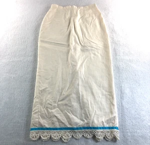 Vintage Jessica Mcclintock Damen Leinenrock Gr. 10 elfenbeinblau & Spitzenbesatz gefüttert Reißverschluss - Bild 1 von 12