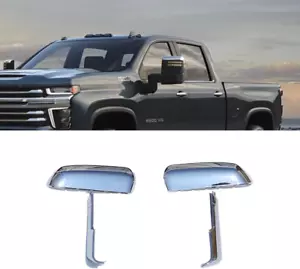 Chrome Towing Mirror Caps Compatible with Chevy Silverado GMC Sierra 2020 2021 - Picture 1 of 8