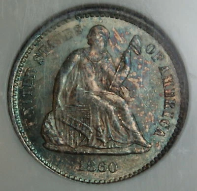 1860-O Silver Half Dime Coin, NGC MS-66, Toned - Image 1 of 4