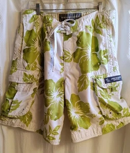 Bañador Abercrombie Para Hombres Pantalones Cortos Carga Tropical Verde Floral Resort Talla 34/36 - Imagen 1 de 12