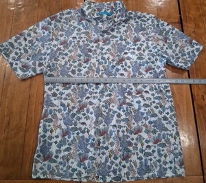 Tori Richard Shirt Men Large Fish Coral Hawaiian Button Up Tropical Print Turtle - Picture 1 of 5