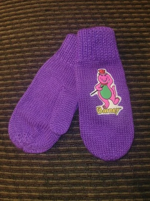 Mitones de punto púrpura vintage The Lyons Group Barney años 90 nuevos con etiquetas 1993 Foto 1 de 4