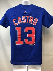 New Minor Flaw Chicago Cubs #13 Starlin Castro Youth Size S Blue Majestic Shirt - Picture 1 of 5