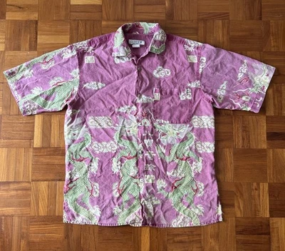 CITRON Santa Monica Men's Shirt Asian Art Print CHINESE DRAGONS Aloha Hawaiian - Image 1 of 4