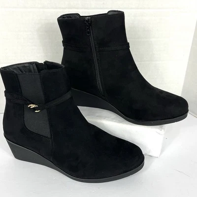 Nuevo Botín de Cuña Aerosoles para Mujer 9 Negro Imitación Gamuza Binnie Cremallera Lateral Foto 1 de 4