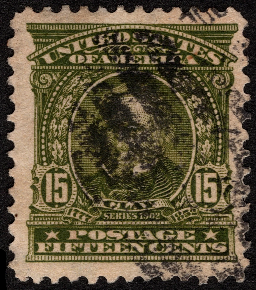 US Stamp Scott # 309 Used F-VF - 15 Cents Olive Green Henry Clay Regular Issue - Image 1 of 1