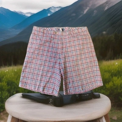 Pantalones cortos de golf Peter Millar rosa a cuadros de algodón arrugado para hombre 40 Foto 1 de 4