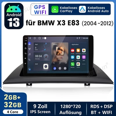 Für BMW X3 E83 Carplay Android 13 Autoradio GPS Navi BT WIFI DAB+ SWC DSP 2+32GB - Bild 1 von 4