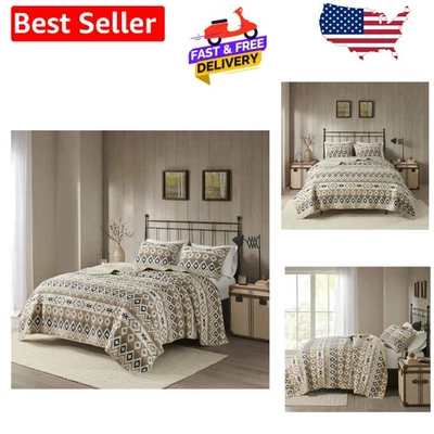 Montana Tribal Tan Reversible Cotton Quilt Set - Oversized Full/Queen Elegance - Image 1 of 4