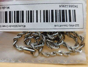 18" Stainless Steel Rope Chain - 3mm/0.118 inch - 1125- MHL , BRAND NEW - Picture 1 of 4