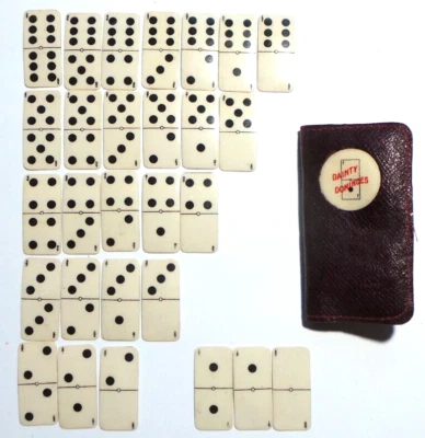 Rare Vintage Miniature Dainty Domino Dominoes Full Set of 28 Tiles in Wallet - Image 1 of 4