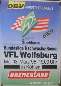 Werder Bremen vs. VfL Wolfsburg Poster Plakat Spielankündigung 13.03.1995 FP39 - Bild 1 von 1
