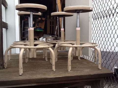 4 - Vintage Bio-Fit Vintage Industrial Metal Stools - 20" To 26" - 13" Seat Cover