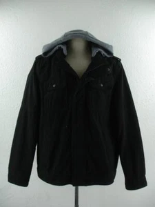Men's L Levi's Black Sherpa Fur Lined Jean Trucker Jacket Removable Hood Hoodie - Picture 1 of 24