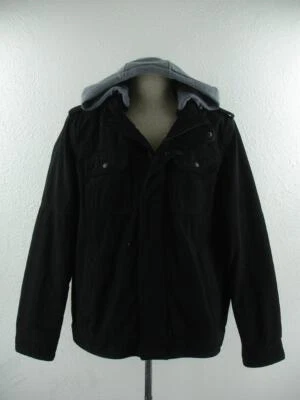 Men's L Levi's Black Sherpa Fur Lined Jean Trucker Jacket Removable Hood Hoodie - Image 1 of 4