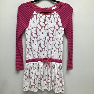 435 Matilda Jane Girls Bexley Lap Dress Pink White Long Sleeve Lace Overlay 10