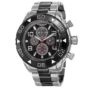 Akribos XXIV AK814TTB Chronograph Red Accented Dial Silvertone Black Mens Watch - Picture 1 of 5