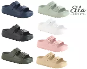 Ella Double Chunky Double Buckle Flatform Sliders Summer Beach Holiday Sandals - Picture 1 of 34
