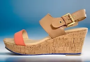 Tommy Hilfiger sandali con zeppe sul retro tacco in sughero fibbia marrone pesca 9,5 m - Foto 1 di 9