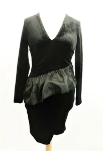 River Island Black Velvety '90s Frill Bodycon Dress 12 uk rrp £65 CR094 ii 06 - Picture 1 of 6