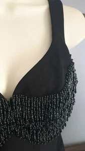 Abito da cocktail vintage Vicky Tiel Couture Paris busto con perline aderente XS S - Foto 1 di 6