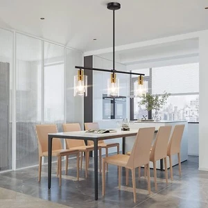 Kitchen Island Lighting Glass Chandelier Fixture Gold Black Pendant Light Foyer - Picture 1 of 15