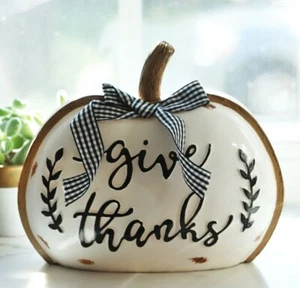 Set of 3 Assorted Resin Harvest Pumpkin Signs With Black and White Checked Bow 8 - Picture 1 of 3