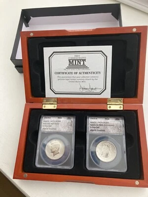 2019-S APOLLO 11, 2pc SET, ✪ ANACS PR-70 & RP70 ✪ KENNEDY/APOLLO COMMEM 50C/COA - Image 1 of 4