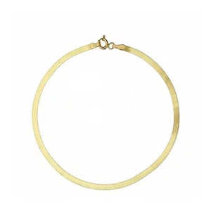 18K Solid Gold Herringbone Chain Bracelet 2MM - 7.48” Length - Handmade in Italy - Picture 1 of 6