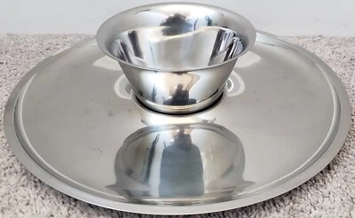 Vintage MCM Stainless Chip and Dip Set Bowl and Platter Mid Century - Image 1 of 4