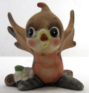 Figurine vintage Josef Originals bébé oiseau Robin petite 2,5" x 2,5" céramique