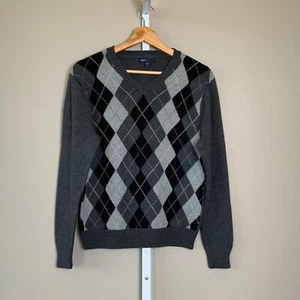 EUC Boys GAP Charcoal Heather Gray Argyle Pullover V-neck Sweater, XL (12) - Picture 1 of 21