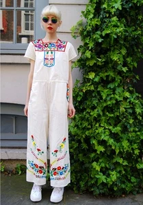 ASOS Jumpsuit 8 36 Wide Leg Floral Embroidered Bohemian Colourful Nordic Scandi - Imagen 1 de 15