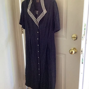 Vintage Lisa II marineblau gepunktetes Kurzarm-Etuikleid mit Knöpfen Übergröße 3 Kragen - Bild 1 von 7