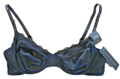 Tommy Hilfiger Micro Logo Lace Bra 34C Black Underwire Lightly Lined NWT Foto 1 de 4