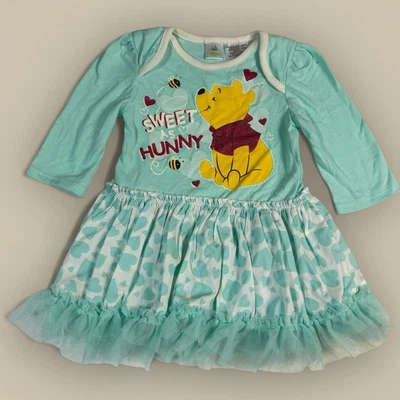 Vestido Tutu Vintage Y2K Disney Baby Winnie the Pooh Tamanho 6-9 Meses Manga Longa Babado - Imagem 1 de 4