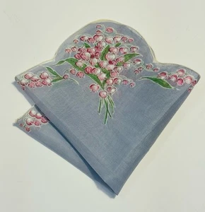 Vintage Ladies Hankie Floral Pink Lily of the Valley - Picture 1 of 5
