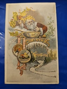 Vintage Christmas Postcard Santa Claus, Turkey, Feast - Picture 1 of 3