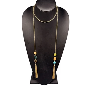 Collar Lariat De Colección Cristal Imitación Piedras Borla Cadena Un Hilo Largo - Imagen 1 de 7
