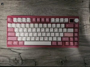 Qwertykeys QK75N Retro Red Tri-Mode Custom Keyboard With KTT Strawberry Switches - Picture 1 of 9