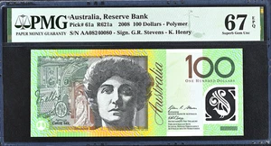 AUSTRALIA, 100 DOLLARS,PMG 67EPQ, 2008,PICK 61a,PREFIX AA - Picture 1 of 2