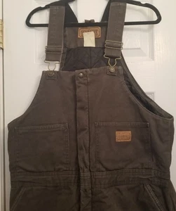 Schmidt Canvas Bib Overalls Brown Workwear Fully Insulated Pockets Sz L 44-46 - Picture 1 of 18