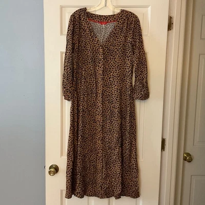 Vestido camisero midi tostado estampado leopardo cuello en V Joules Genevieve talla 8 EE. UU. Foto 1 de 4