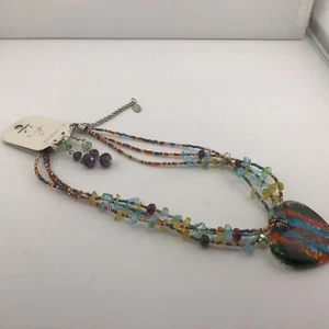 Cynthia Gale Necklace Earring Set Glass Pendant Coastal Fisherman’s Aesthetic - Picture 1 of 8