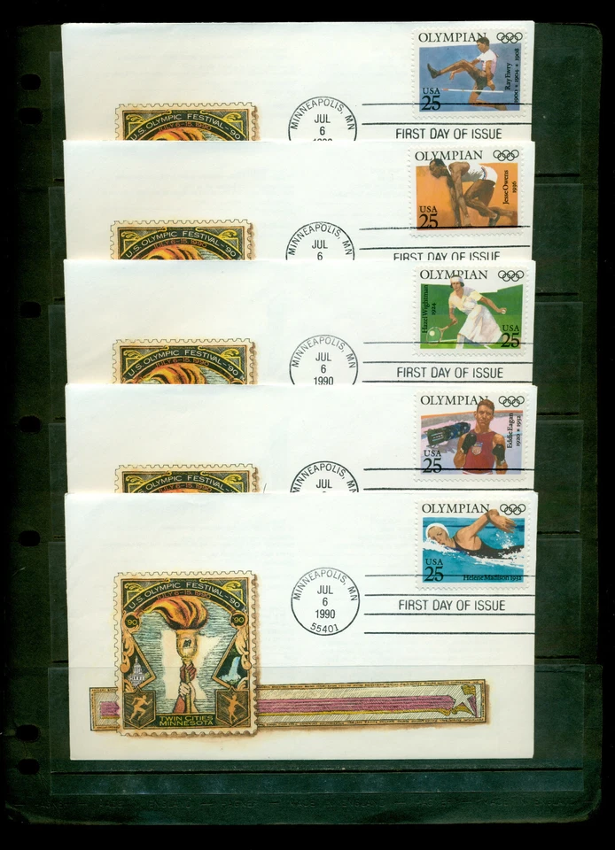 1990 FDC Set of 5 - Scott# 2496-2500 - Olympic Issues - Twin Cities Cachet  UA - Image 1 of 1