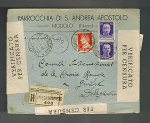 1941 Nuoro Italy censored cover to Switzerland Red Cross - Picture 1 of 2