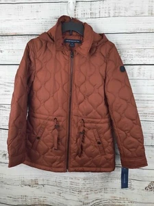 French Connection Jacket XS Onion Quilt Anorak Red Hood Drawstring Waist - Picture 1 of 7